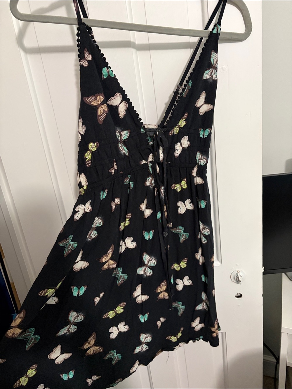 wild fable Black Butterfly-Print Mini Dress with Teal & Cream Accents